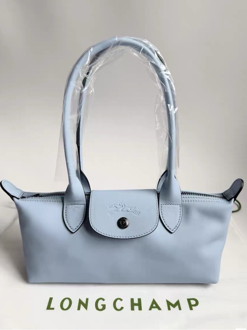 Longchamp light blue top-handle mini tote